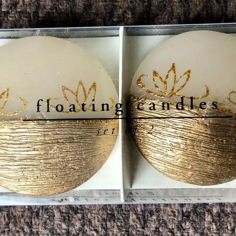 PIER ONE 1 Imports Floating Candles Set of 2 Gold And Ivory New NWT NIB